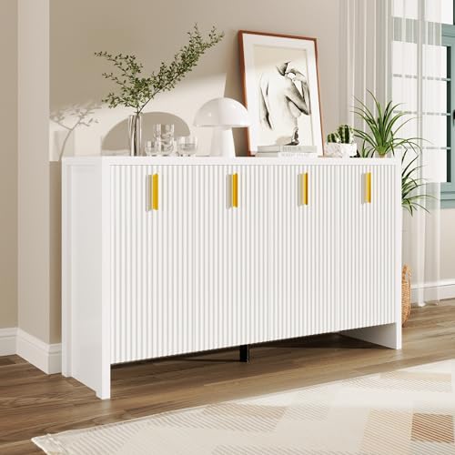 DACHETOU Weißes Sideboard Modern, minimalistisches Design, flexiblem Stauraum, Elegante goldene Griffe, verstellbare Trennwände von DACHETOU