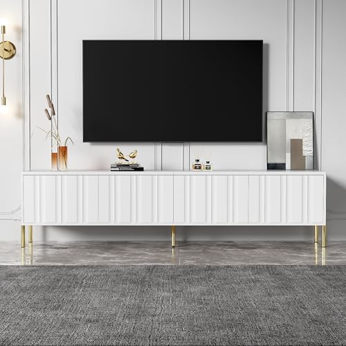 DACHETOU Weißes TV-Schrank, 190 cm lang x 38 cm breit x 48 cm hoch, Gerilltes Türdesign, Goldene Tischbeine DACHETOU Weißes TV-Schrank, 190 cm lang x 38 cm breit x 48 cm hoch, Gerilltes Türdesign, Goldene Tischbeine von DACHETOU