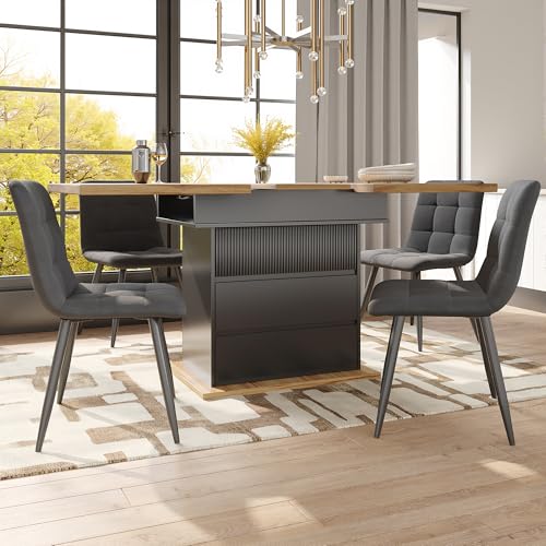 Esstisch 110-140x80cm Teleskoptisch klappbarer Küchentisch für 4-6 Personen, Ausziehbarer platzsparender Küchentisch, für Küche und Wohnzimmer, mit DREI Ablageebenen, Schwarz Esstisch 110-140x80cm Teleskoptisch klappbarer Küchentisch für 4-6 Personen, Ausziehbarer platzsparender Küchentisch, für Küche und Wohnzimmer, mit DREI Ablageebenen, Schwarz von DACHETOU