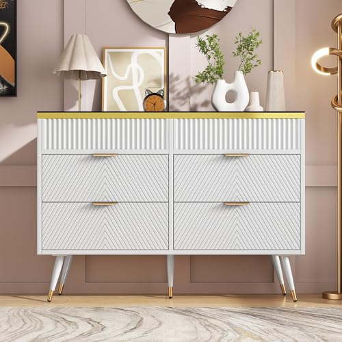Kommode Sideboard 120x40x76cm aus Bernstein Glas, mit 6 Schubladen, Facheinteilung, kippsicher, Hochschrank für Schlafzimmer und alle Wohnräume, weiß Kommode Sideboard 120x40x76cm aus Bernstein Glas, mit 6 Schubladen, Facheinteilung, kippsicher, Hochschrank für Schlafzimmer und alle Wohnräume, weiß von DACHETOU