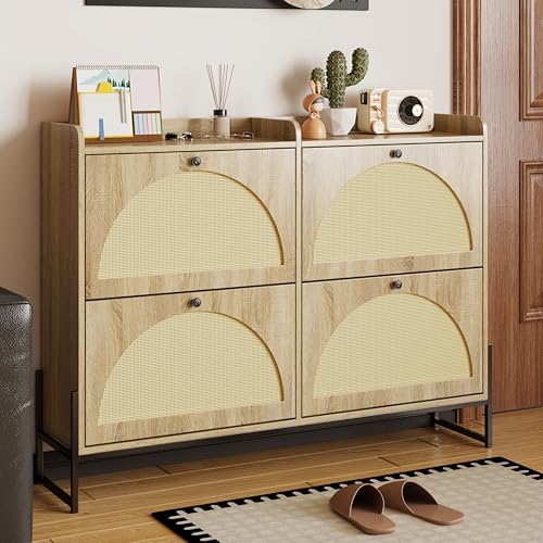 Schuhschrank mit 4 Klappen Einstellbarer Schuhregal schmal Diele Flur 90x120cm Natura Schuhschrank mit 4 Klappen Einstellbarer Schuhregal schmal Diele Flur 90x120cm Natura von DACHETOU