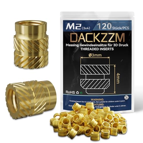 DACKZZM Gewindeeinsatz, M2 Einpressmutter 120 Stück Einschmelzmuttern Messing Einschmelzgewinde mit Rändeldesign Threaded Inserts für 3D-Druckkomponenten Kunststoffteile von DACKZZM