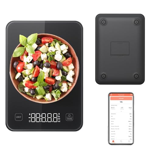 Küchenwaage mit App Smart Scale und Kalorienzähler Waage Küchenwaage mit großem LCD-Displa Digitalwaage Briefwaage Präzise Digitale Waage für Ernährung Portionskontrolle und Diät (Schwarz) von DACONGMING
