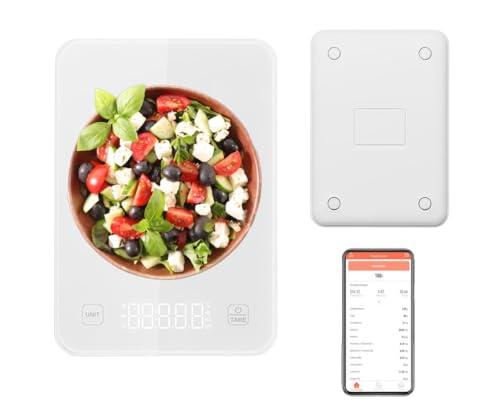 Küchenwaage mit App Smart Scale und Kalorienzähler Waage Küchenwaage mit großem LCD-Displa Digitalwaage Briefwaage Präzise Digitale Waage für Ernährung Portionskontrolle und Diät (Weiß) von DACONGMING