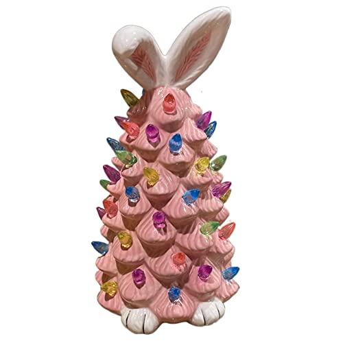 Osterdekorationen Pink Bunny Tree Osterdekorationen für den Innenbereich,Rabbit Ornaments Miniature Garden Decoration Fairy Garden Or Tabletop Decoration (Pink, One Size) von DACONGMING