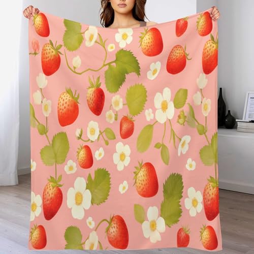 3D Flanell-Fleece-Decke200 x 200cm,Früchte und Blumen Süße Erdbeere Sofadecke Kuscheldecke Bettdecke, Weiche Warme Reisedecke für Erwachsene und KinderRosa von DACRWEKZ
