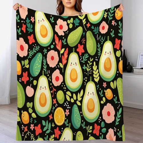 3D Flanell-Fleece-Decke220 x 240cm,Geometrische Blumen Avocadofrucht Sofadecke Kuscheldecke Bettdecke, Weiche Warme Reisedecke für Erwachsene und KinderGrün von DACRWEKZ