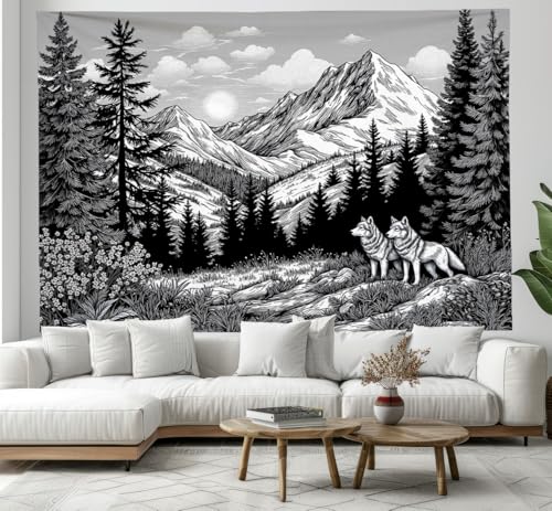DACRWEKZ Timberwölfe Schwarz und Weiß Wandteppiche Strichzeichnungen Wandteppich – Wohndeko für Wohn- und Schlafzimmer –100x150cm DACRWEKZ Timberwölfe Schwarz und Weiß Wandteppiche Strichzeichnungen Wandteppich – Wohndeko für Wohn- und Schlafzimmer –100x150cm von DACRWEKZ