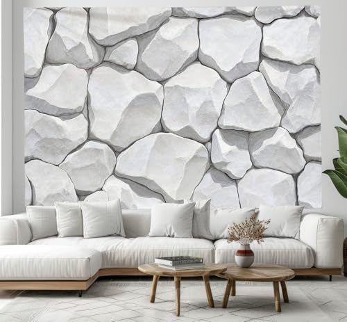 DACRWEKZ Wandteppiche 180x230cm, Weißer Stein Wandbehänge, Minimalismus Picknickdecke, Schal, psychedelische Yoga-Deko, große Tischdecke, Weiß von DACRWEKZ
