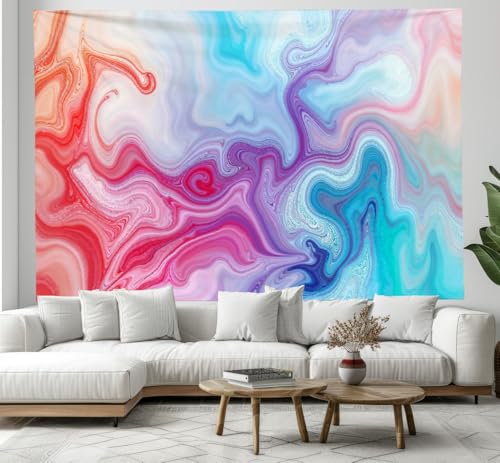 DACRWEKZ Wandteppiche 70x100cm, Fluid Art Wandbehänge, Abstraktes Design Picknickdecke, Schal, psychedelische Yoga-Deko, große Tischdecke, hellblau von DACRWEKZ