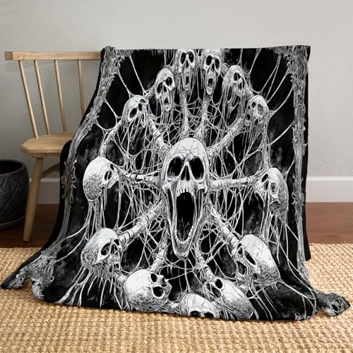 Flanell Decke 150 x 200cm, Gothic-Horror Druck Kuscheldecke, Kinderdecke mit Screaming Face Network, Sofa Überwurf Schwarz und Weiß von DACRWEKZ