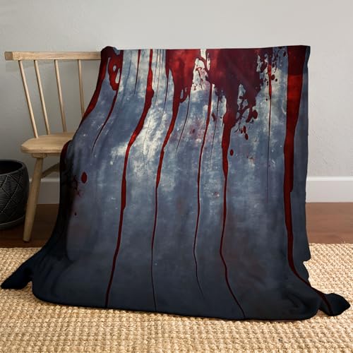 Flanell Decke 220 x 240cm, Horror-Dekorationen Druck Kuscheldecke, Kinderdecke mit Rote Farbe, Sofa Überwurf Rot und Blau von DACRWEKZ