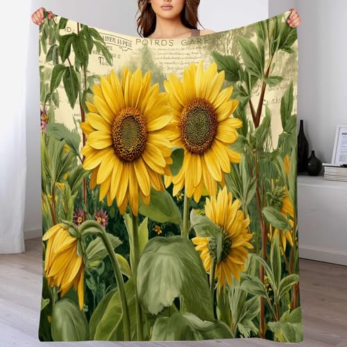 Flanell Kuscheldecke200 x 200cm, 3D Druck Weiche Flauschige Sofa Bettdecke, Warme Wohndecke für Erwachsene und KinderRetro-Blumen Aquarell Sonnenblumen gelbgrün Flanell Kuscheldecke200 x 200cm, 3D Druck Weiche Flauschige Sofa Bettdecke, Warme Wohndecke für Erwachsene und KinderRetro-Blumen Aquarell Sonnenblumen gelbgrün von DACRWEKZ