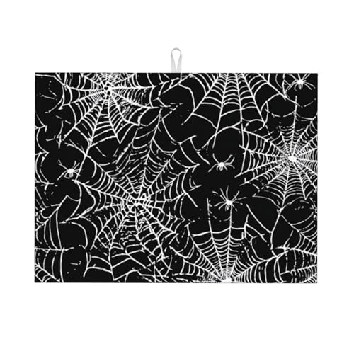 Abtropfmatte, Halloween-Spinnennetz-Muster für Küchentheke, saugfähig, 45,7 x 61 cm, Mikrofaser, Geschirr, Teller, Glas, Trockenabtropfpad, wendbar, waschbar von DADABULIU