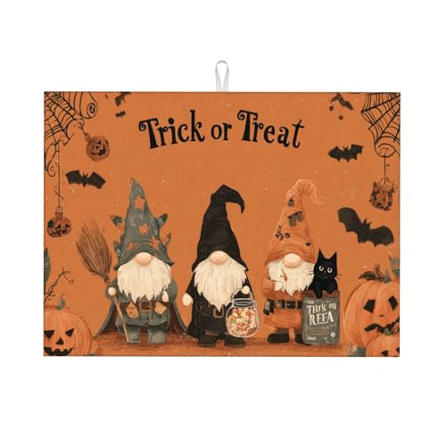 Abtropfmatte, Zwerge, Halloween, Kürbis für Küchentheke, saugfähig, 45,7 x 61 cm, Mikrofaser, Geschirr, Teller, Glas, Trockenabtropfpad, wendbar, waschbar von DADABULIU