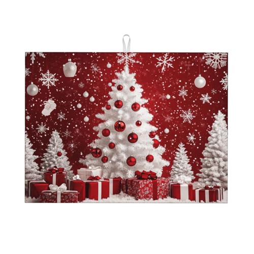 Abtropfmatte, rote Weihnachtsbaumkugel, Weihnachten, saugfähig, Mikrofaser, rutschfest, schnell trocknend, hitzebeständig, Urlaub, dekorative Küchentheke, Matte für Teller, Tassen, Gläser, 45,7 x 61 von DADABULIU