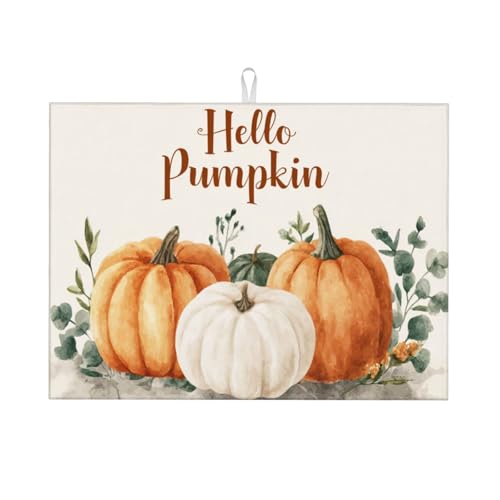 Abtropfmatte Kürbis Aquarell Herbst Thanksgiving für Küchentheke saugfähig 45,7 x 61 cm Mikrofaser Geschirr Teller Glas trocken Abtropfpad wendbar waschbar von DADABULIU