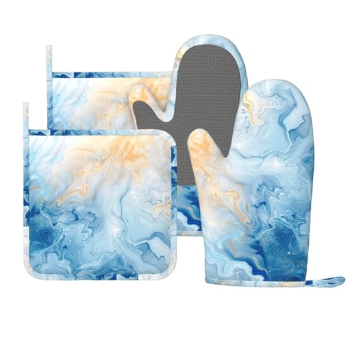 Ofenhandschuhe und Topflappen, blau, Marmor, Pastell, Silikon, Küchenzubehör, Set mit 4 hitzebeständigen langen Handschuhen, Topflappen, rutschfester Griff für Koch, Kochen, Backen, Grillen, BBQ Ofenhandschuhe und Topflappen, blau, Marmor, Pastell, Silikon, Küchenzubehör, Set mit 4 hitzebeständigen langen Handschuhen, Topflappen, rutschfester Griff für Koch, Kochen, Backen, Grillen, BBQ von DADABULIU