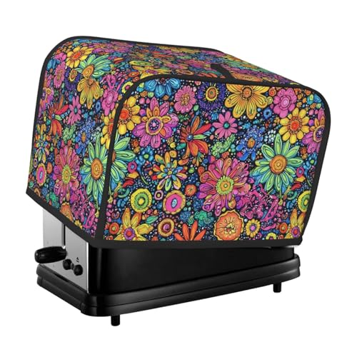 Toaster-Abdeckung, 2 Scheiben, bunte Blumenkunst, Küche, kleine Geräte, Abdeckungen mit Taschen, Staub- und Fingerabdruckschutz von DADABULIU