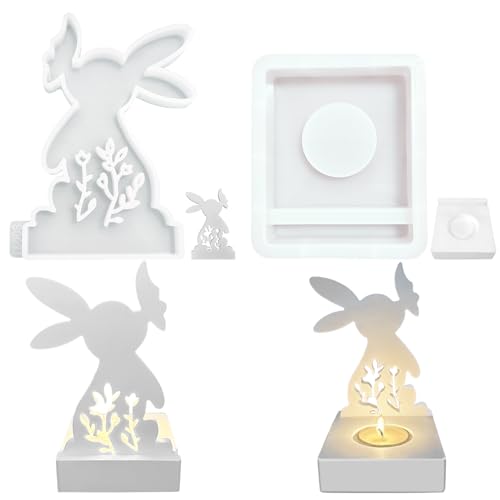 DADAPANGHU Silikonformen Gießformen, Silikonformen Ostern, Silikonform Hase mit Silikonform Kerzenhalter, 3D Kaninchen Gießform Ostern, Ostern Hase Backform, Silikon Gießform, Gießformen Silikon von DADAPANGHU