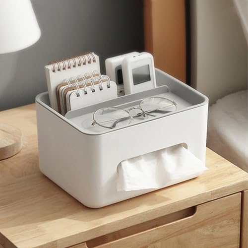 DADEA Taschentuchbox, Rechteckig, Multifunktionales Design, Taschentuchbox-Abdeckungen, Praktischer, Langlebiger Taschentuchbox-Halter, Organizer, Leicht zu Reinigender(Weiße Basis, grauer Deckel) von DADEA