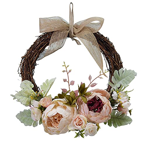 DADEA Türkranz, künstlicher Pfingstrosen-Blumenkranz, 25,4 cm langer hängender Ornament-Kranz, Haustür, Frühling, Sommer für Außenbereich, Haustür, Innenwand oder Fenster von DADEA