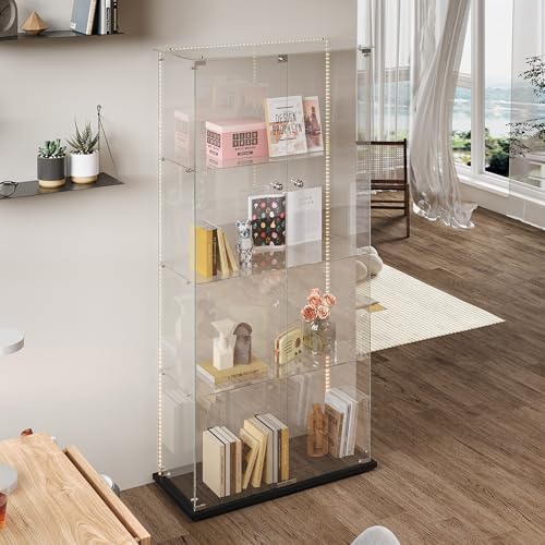 DADEA Vitrine aus Glas mit 4 Ebenen 2 Türen, Glasvitrinen mit Schloss und 6 Rollen, 35 x 78,5 x 163 cm, Vitrine aus Glas mit LED Vitrine Wohnzimmer transparent DADEA Vitrine aus Glas mit 4 Ebenen 2 Türen, Glasvitrinen mit Schloss und 6 Rollen, 35 x 78,5 x 163 cm, Vitrine aus Glas mit LED Vitrine Wohnzimmer transparent von DADEA