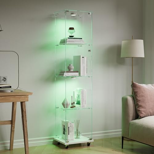 DADEA Vitrine aus Glas mit 4 Etagen 1 Tür, Glasvitrine mit Schloss und 4 Rollen, Vitrine aus Glas mit LED Vitrine mit Säule Vitrine Wohnzimmer transparent, 35 x 39,8 x 163 cm DADEA Vitrine aus Glas mit 4 Etagen 1 Tür, Glasvitrine mit Schloss und 4 Rollen, Vitrine aus Glas mit LED Vitrine mit Säule Vitrine Wohnzimmer transparent, 35 x 39,8 x 163 cm von DADEA