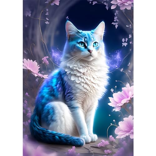 DAERLE 5D Diamond Painting Weiße Katze mit Blume, Diamant Painting Bilder Tier, Diamond Art Erwachsene Full DIY Diamant Kunst Malerei Stickerei Set Kreuzstich für Home Wand Dekor 30x40cm von DAERLE