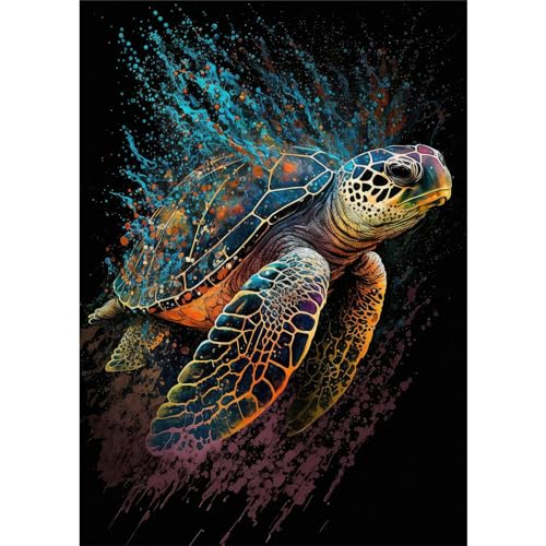 DAERLE DIY Bunte Schildkröte Diamond Painting Erwachsene Kinder, Diamant Painting Bilder Tiefseeschildkröte, 5D Diamant Kunst Diamant Malerei Set Cross Stickerei Malerei Kits für Heimdekor 30x40cm von DAERLE