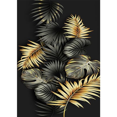 DAERLE DIY Goldene Palme Diamond Painting Erwachsene Kinder, Diamant Painting Bilder Palmblätter, 5D Diamant Kunst Diamant Malerei Set Cross Stickerei Malerei Kits für Heimdekor 30x40cm von DAERLE