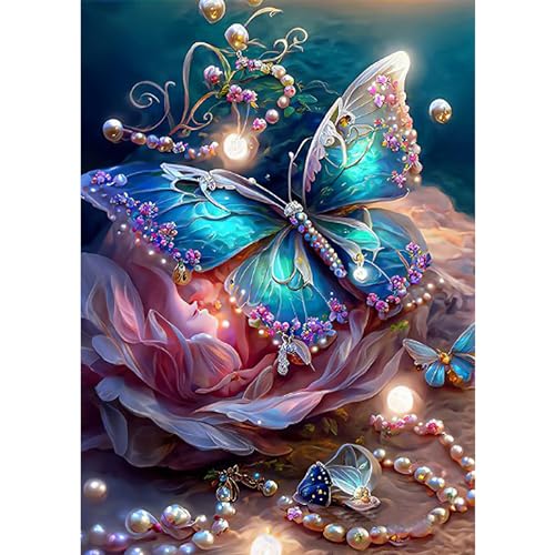 DAERLE DIY Rosa Schmetterling Diamond Painting Erwachsene Kinder, Diamant Painting Bilder Juwelen, 5D Diamant Kunst Diamant Malerei Set Cross Stickerei Malerei Kits für Heimdekor 30x40cm von DAERLE