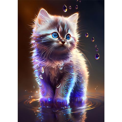 DAERLE DIY Seifenblasenkätzchen Katze Diamond Painting Erwachsene Kinder, Diamant Painting Bilder Katze, 5D Diamant Kunst Diamant Malerei Set Cross Stickerei Malerei Kits für Heimdekor 30x40cm von DAERLE