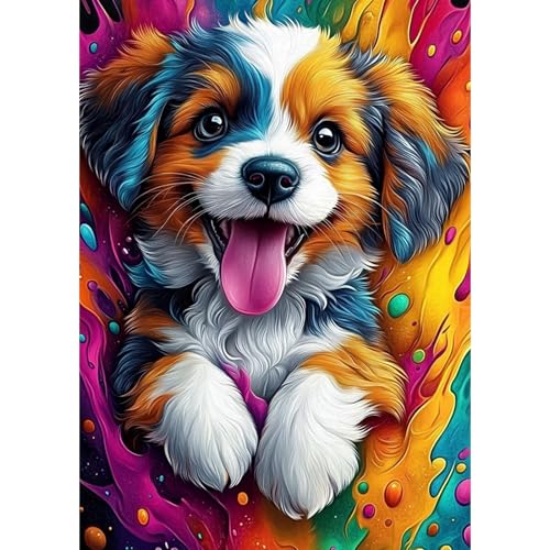 DAERLE Diamant Painting Bilder für Erwachsene Farbenfroher Hund, 5D Diamond Painting Schönes detailliertes Hündchen, DIY Strass Bilder Diamant Kunst Kits, Diamant Painting für Home Wand Décor 30x40 cm von DAERLE