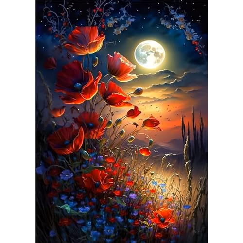 DAERLE Diamond Painting Der Mond, Diamant Painting Bilder Blume, Diamond Painting landschaft Kinder Erwachsene DIY Diamant Vollbild, Malen Nach Zahlen 5D Diamant Painting für Wand Dekor 30x40cm von DAERLE