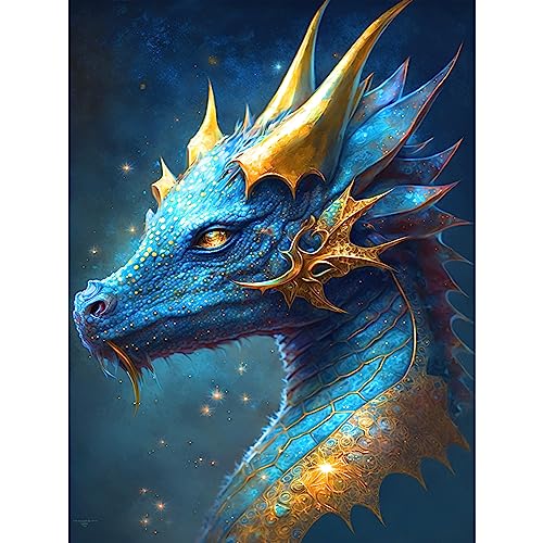 DAERLE Diamond Painting Drache Diamant Painting Bilder, Diamond Painting Erwachsene, Blauer Drache Diamant Bilder Kinder DIY Cross Stickerei Malerei Kits Wand Dekor 30x40cm von DAERLE