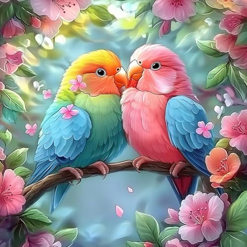 DAERLE Diamond Painting Erwachsene, Bunte Vögel, 5D DIY Diamant Painting Bilder Liebesvogel, Diamant Malerei Diamond Painting Runde Steine für Zuhause Dekor 30x30 cm von DAERLE