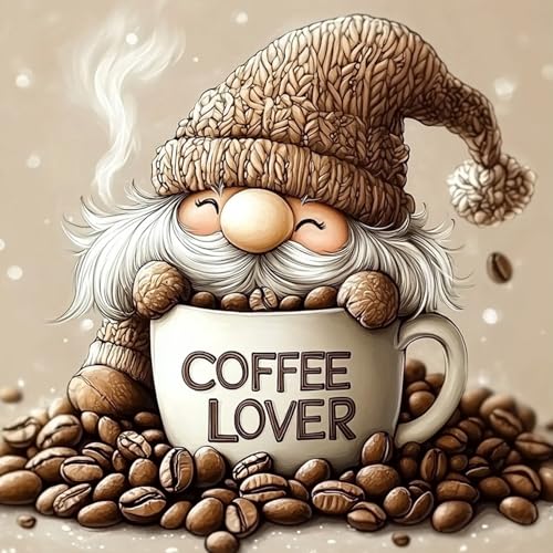 DAERLE Diamond Painting Erwachsene, Kaffeeliebhaber-Gnome, 5D DIY Diamant Painting Bilder Gnom-Kaffee, Diamant Malerei Diamond Painting Runde Steine für Zuhause Dekor 30x30 cm von DAERLE