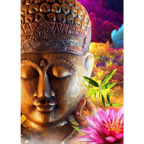 DAERLE Diamond Painting Gold Buddha, Diamond Painting Zubehör, 5D Diamond Painting Erwachsene, Diamond Painting Set Blumen-Buddha Full Drill Geschenk für Home Wall Décor 30x40cm von DAERLE