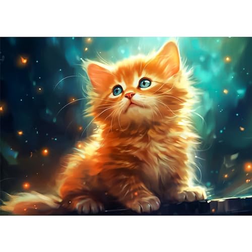 DAERLE Diamond Painting Katze schaut zum Himmel, Diamant Painting Bilder Katze, Diamond Painting Kinder Erwachsene DIY Diamant Vollbild, Malen Nach Zahlen 5D Diamant Painting für Wand Dekor 40x30cm von DAERLE