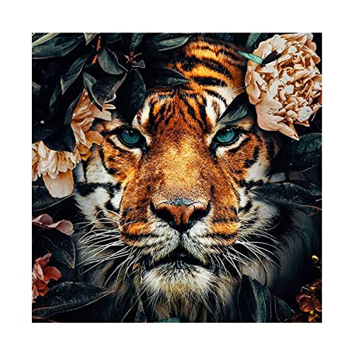 DAERLE Diamond Painting Set, Tiger Diamond Painting 5D Diamant Painting Bilder Erwachsene Kinder DIY Diamant Full Malen nach Zahlen, für Wohnzimmer Schlafzimmer Büro Wand Dekoration 35x35cm Blume von DAERLE