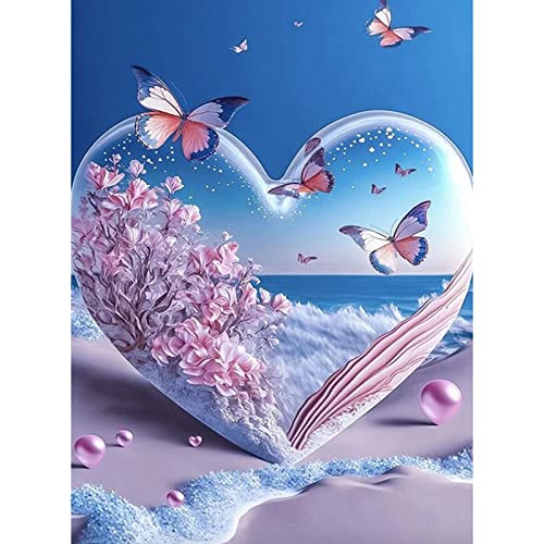 DAERLE Diamond Painting Strand Herz, Diamant Painting Bilder, DIY Cross Stickerei Malerei Kits, 5D Diamond Painting Erwachsene Wohnzimmer Schlafzimmer Büro Wand und Eingang Dekoration 12x16 Zoll von DAERLE