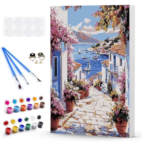 DAERLE Malen Nach Zahlen Erwachsene mit Rahmen, Küstendorf, Paint by Numbers Blumen- und Steinweg, DIY Handgemalt Ölgemälde Kit mit Pinseln und Acrylfarben Ölgemälde Leinwand für Home Decor 30x40cm DAERLE Malen Nach Zahlen Erwachsene mit Rahmen, Küstendorf, Paint by Numbers Blumen- und Steinweg, DIY Handgemalt Ölgemälde Kit mit Pinseln und Acrylfarben Ölgemälde Leinwand für Home Decor 30x40cm von DAERLE
