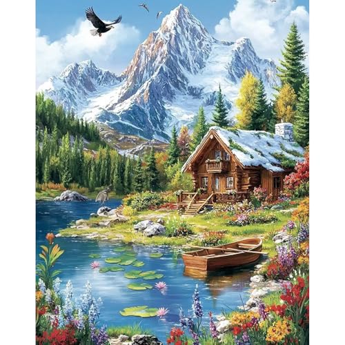 Malen Nach Zahlen Erwachsene, Bunte Blumen und Bäume, DIY Handgemalt Ölgemälde Kit für Anfänger und Erwachsene, Mit Acrylfarbe Leinwand und 3 Pinsel Kit 40x50cm, Ohne Rahmen, Wunderschöne Natur von DAERLE