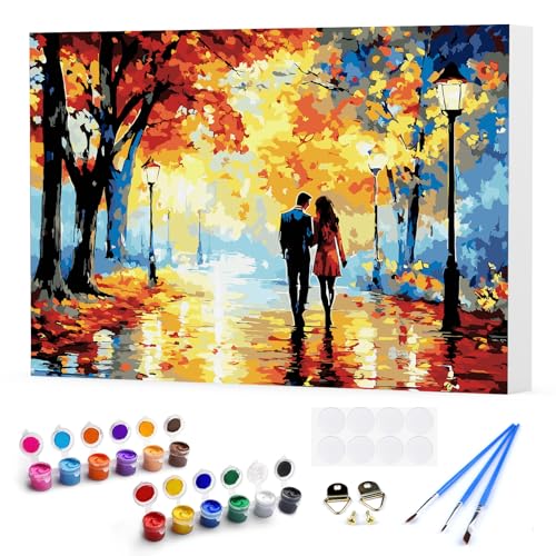 Malen Nach Zahlen Erwachsene mit Rahmen, Romantisches Paar, Paint by Numbers Farbenfrohe Bäume und Straßenlaternen, DIY Handgemalt Ölgemälde Kit mit Pinseln und Acrylfarben für Home Decor 40x30cm Malen Nach Zahlen Erwachsene mit Rahmen, Romantisches Paar, Paint by Numbers Farbenfrohe Bäume und Straßenlaternen, DIY Handgemalt Ölgemälde Kit mit Pinseln und Acrylfarben für Home Decor 40x30cm von DAERLE