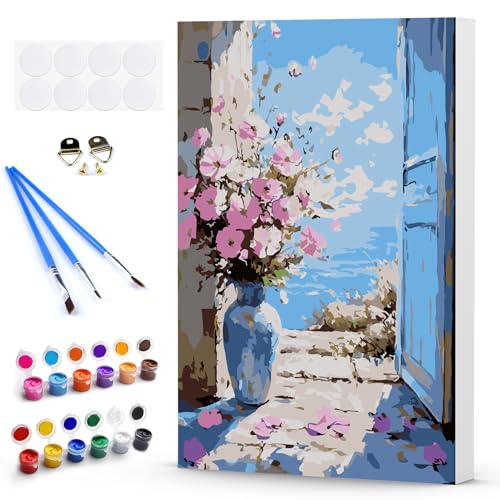 Malen Nach Zahlen Erwachsene mit Rahmen, Rosa Blumen in einer Vase, Paint by Numbers Blaues Meer, DIY Handgemalt Ölgemälde Kit mit Pinseln und Acrylfarben Ölgemälde Leinwand für Home Decor 20x30cm Malen Nach Zahlen Erwachsene mit Rahmen, Rosa Blumen in einer Vase, Paint by Numbers Blaues Meer, DIY Handgemalt Ölgemälde Kit mit Pinseln und Acrylfarben Ölgemälde Leinwand für Home Decor 20x30cm von DAERLE