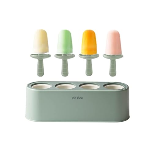 Eis am Stiel Form mit 4 Pops, Silikonformen, wiederverwendbare Eiswürfelbereiter, einfaches Herauslösen von Eis am Stiel, für selbstgemachte Eiscreme, hausgemachte (grün) von JIALITFUN