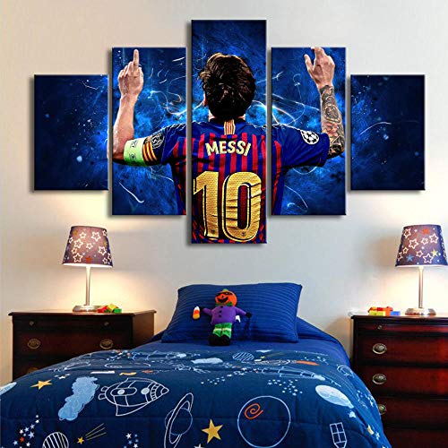 Bilder 5 Teilig Leinwandbilder Bild Auf Leinwand Vlies Wandbild Kunstdruck Wanddeko Wand Wohnzimmer Wanddekoration Deko - Fußball Messi Weltmeisterschaft 200X 100 cm von DAFFG