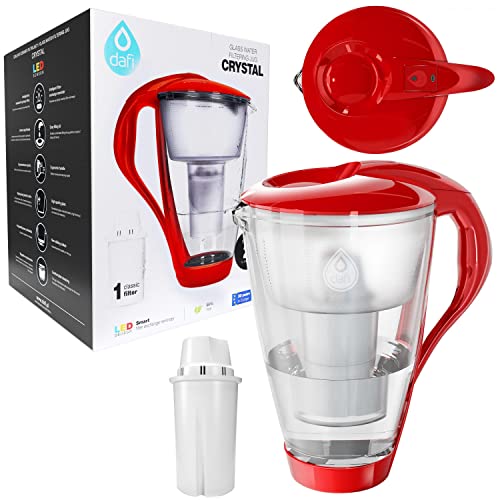 Dafi Crystal LED Wasserfilterkanne, Glas-Wasserfilter Classic 2.0L mit Filter-Kartusche | Rot Filter Jug Inklusive 1 Filterkartusche & LED-Sensor | Glaskanne zur Reduzierung von Kalk, Chlor, Blei von DAFI