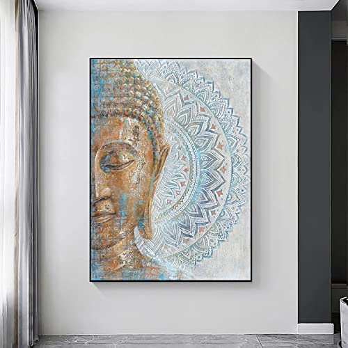 DAFLER Goldenes Buddha-Porträt, Leinwandgemälde, modernes Mandala-Buddha-Kunstdruck, Poster, Wandkunst, Bild, Schlafzimmer, Meditation, Raumdekoration, 40 x 60 cm, rahmenlos von DAFLER